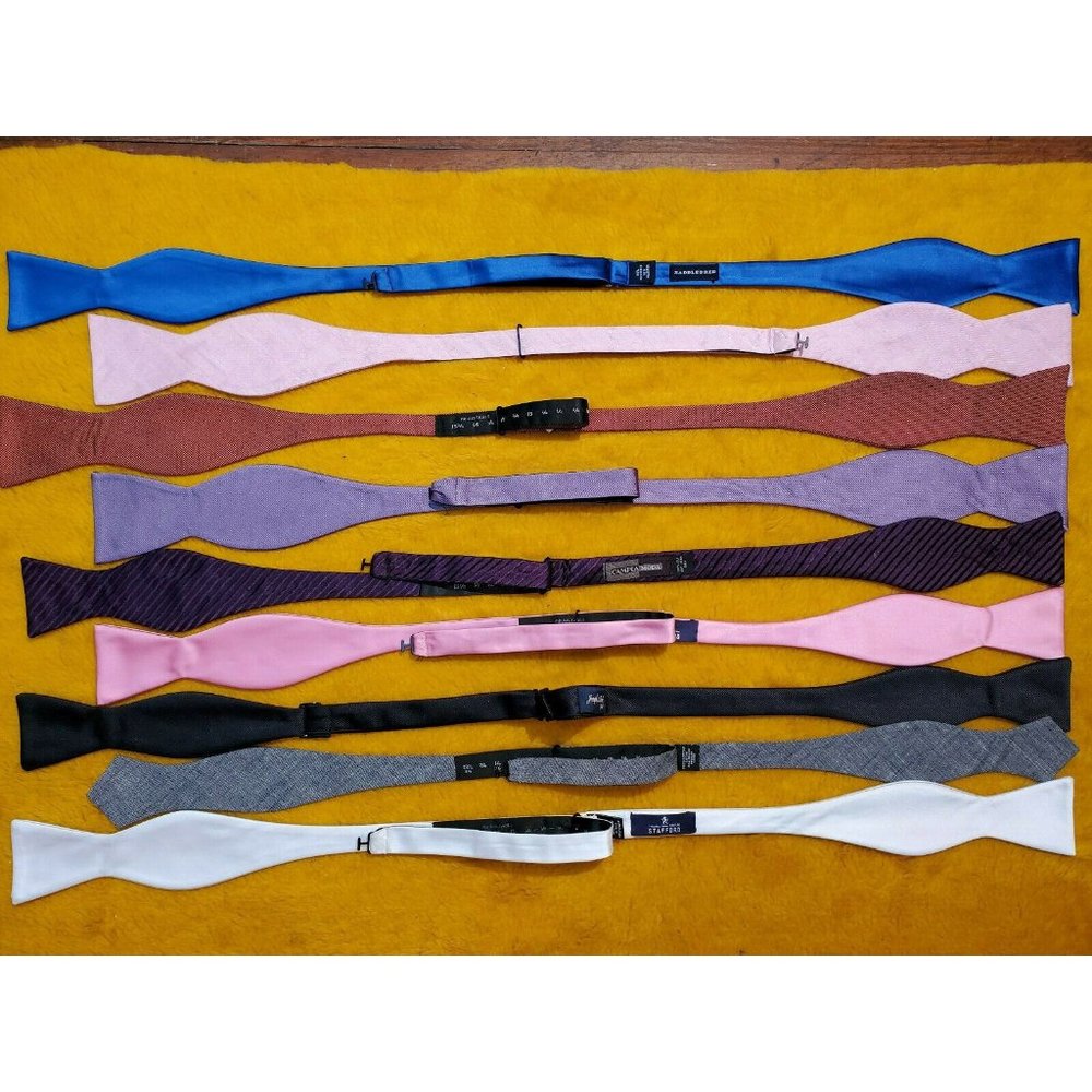 9 pc ~ PURIST BOW TIES BOWTIES SILK ~ALL SOLID WHITE BLUE PURPLE BLACK GRAY PINK